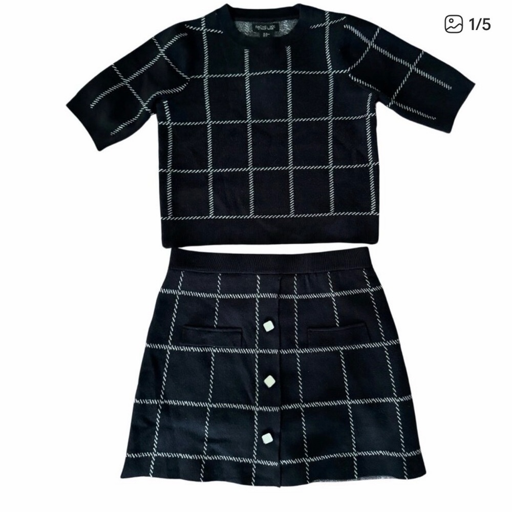 ✨New✨ Rachel Zoe Window Pane Short-Sleeve Sweater and Mini Skort Set | XS